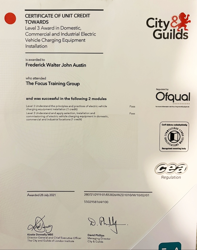 ev charging installation certificate