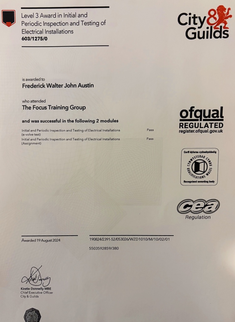 inspection and testing certificate